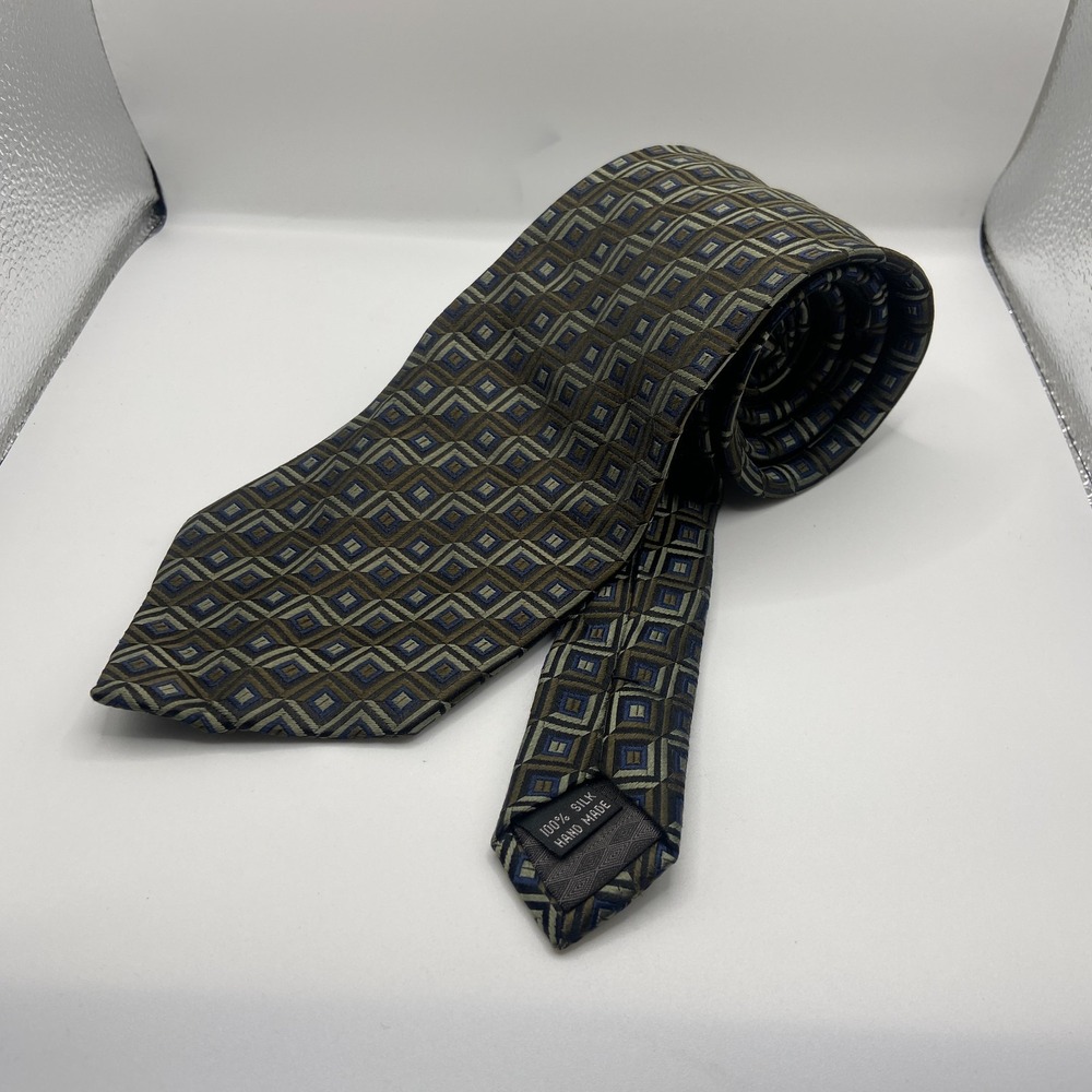 Bocara Mens Multi Geometric Square Grid Silk Adjustable Formal Pointed Neck Tie